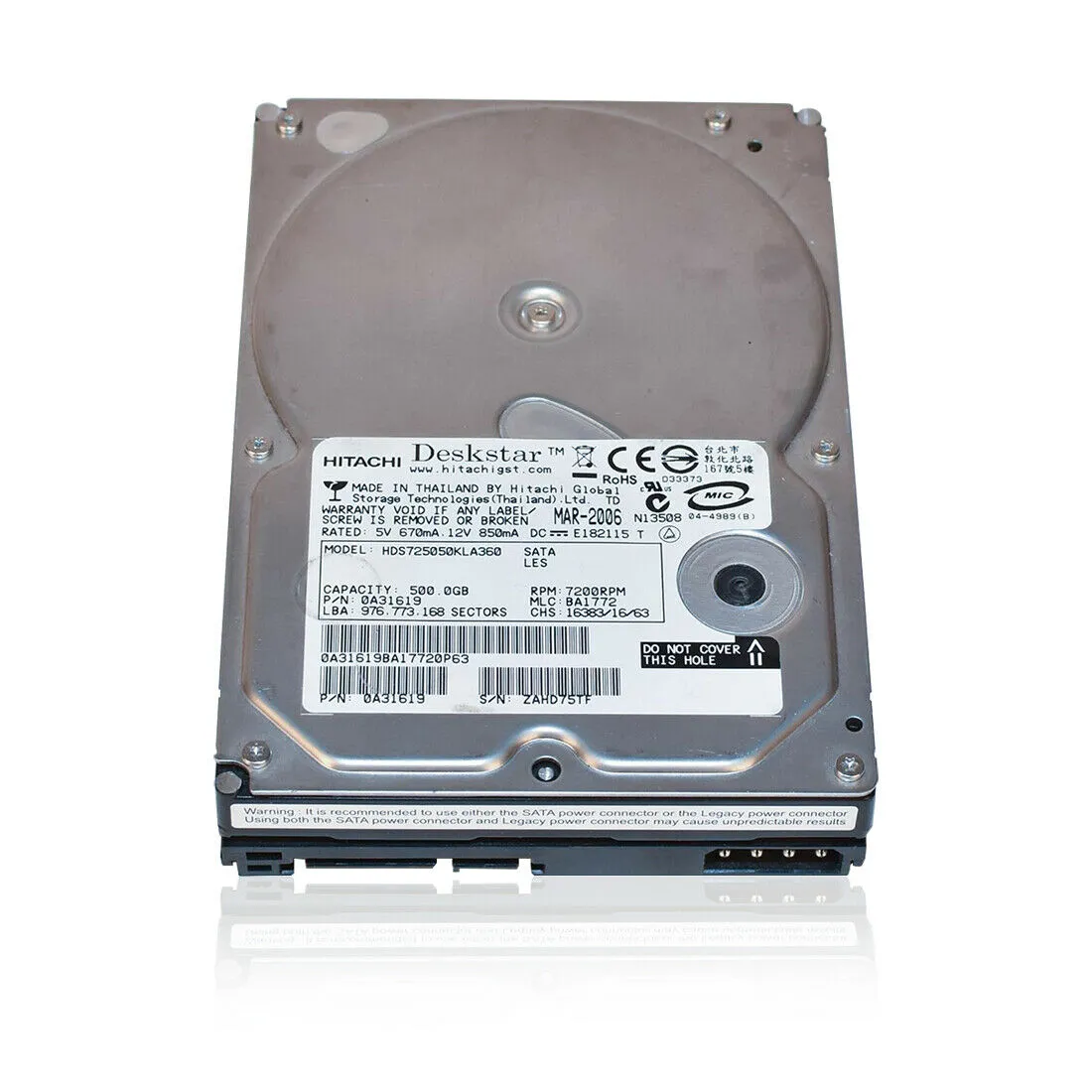 Hitachi (SAS) Deskstar E7K500 Internal HD 3.5" 500GB P/N 0A31619 HDS725050KLA360