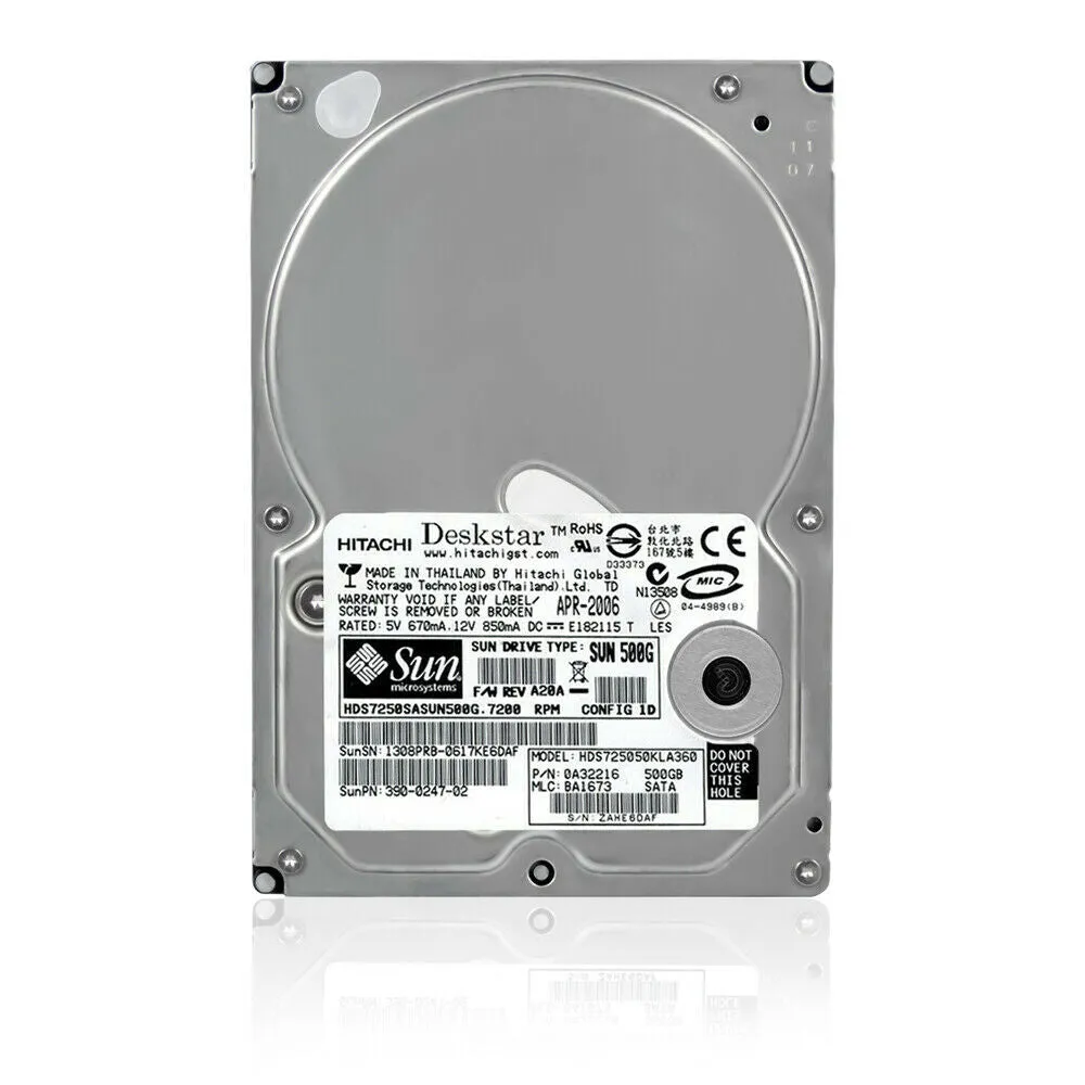 Hitachi (SATA) 3.5" Internal HD 500GB 7200rpm HDD 0A32216 HDS725050KLA360