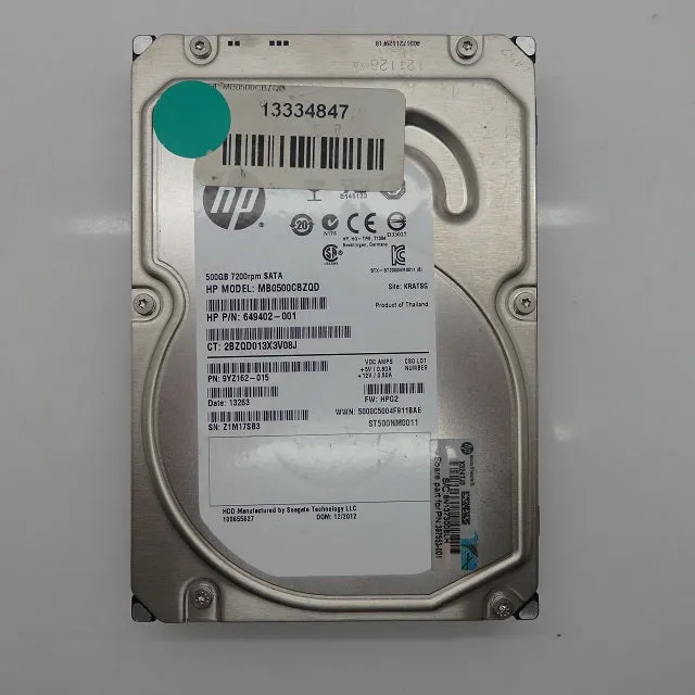 HP 649402-001 500GB 7.2K 3.5" SATA Hard Drive ST500NM0011