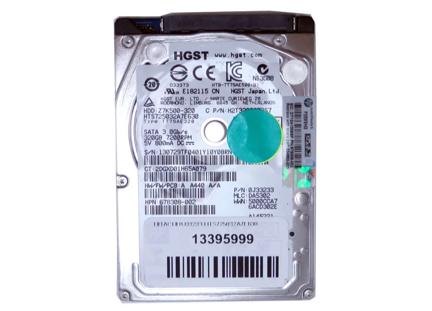 HP 678308-002 Hitachi 320GB 7.2K SATA 2.5" Hard Drive HTS725032A7E630