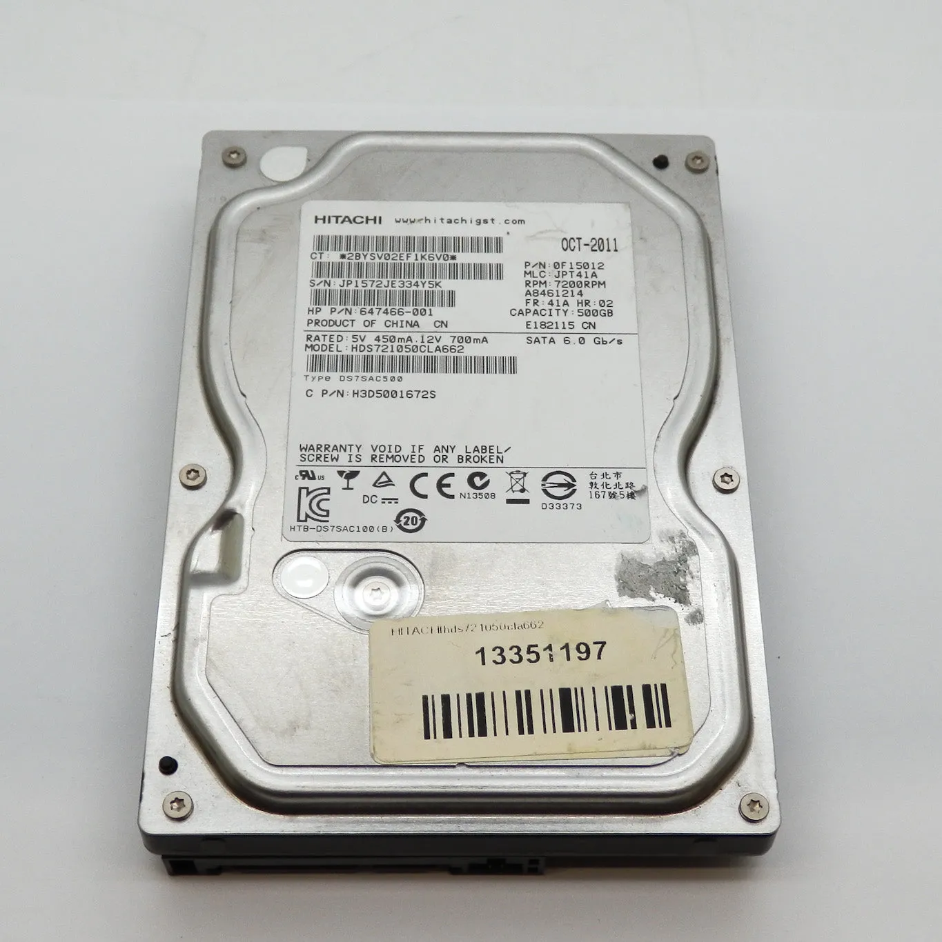HP Hitachi 500GB 3.5" SATA 6Gb/S Hard Drive For Xw8200 Workstation 647466-001