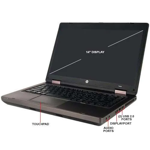 HP ProBook 6460B 14" Laptop - Intel Core i5-2410M @ 2.90 GHz, 8GB RAM, 128GB SSD, Integrated Graphics, DVD-RW, USB 2.0, VGA, DisplayPort (DP), Ethernet, Win 10 Pro x64 (Certified Refurbished Grade A) - 1 Year Warranty