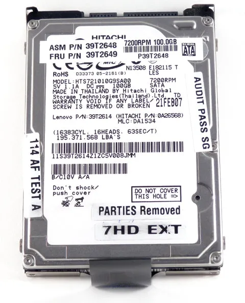 IBM Hitachi HTS721010G9SA00 100GB SATA Laptop HDD FRU 39T2649