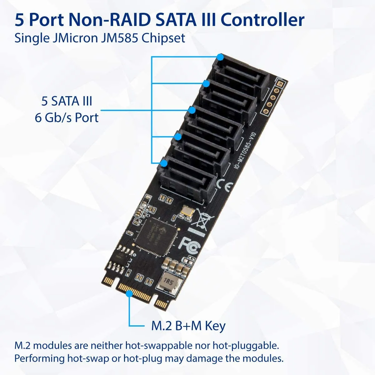 IOCrest Internal 5 Port NonRAID SATA III 6GBps Adapter Card For Desktop PC Support SSD And HDD JMB585 Chipset