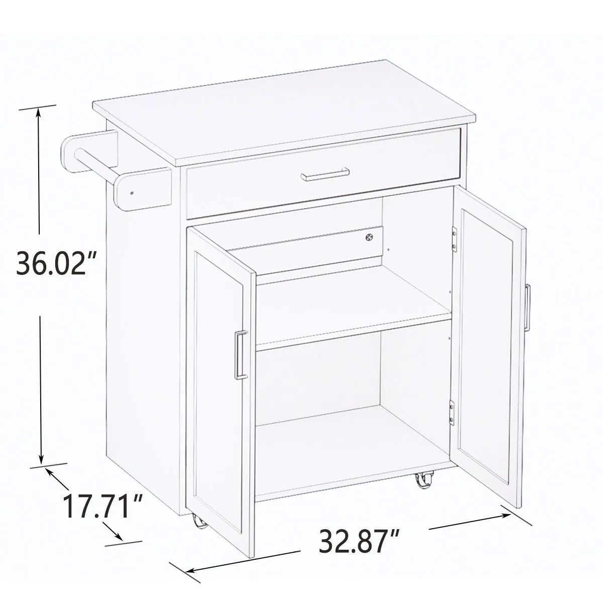 Kitchen Island Rolling Trolley Cart with Rubber Towel Rack
