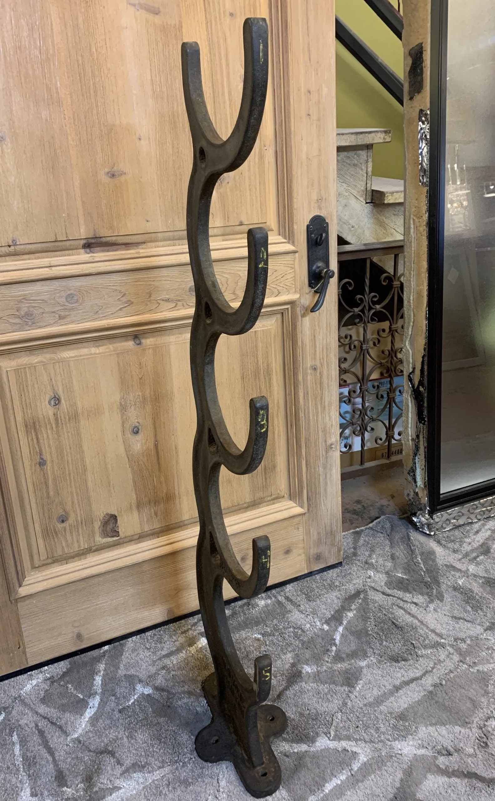 Large Vintage Iron Floor or Wall Brackets, 5 Rungs Hooks