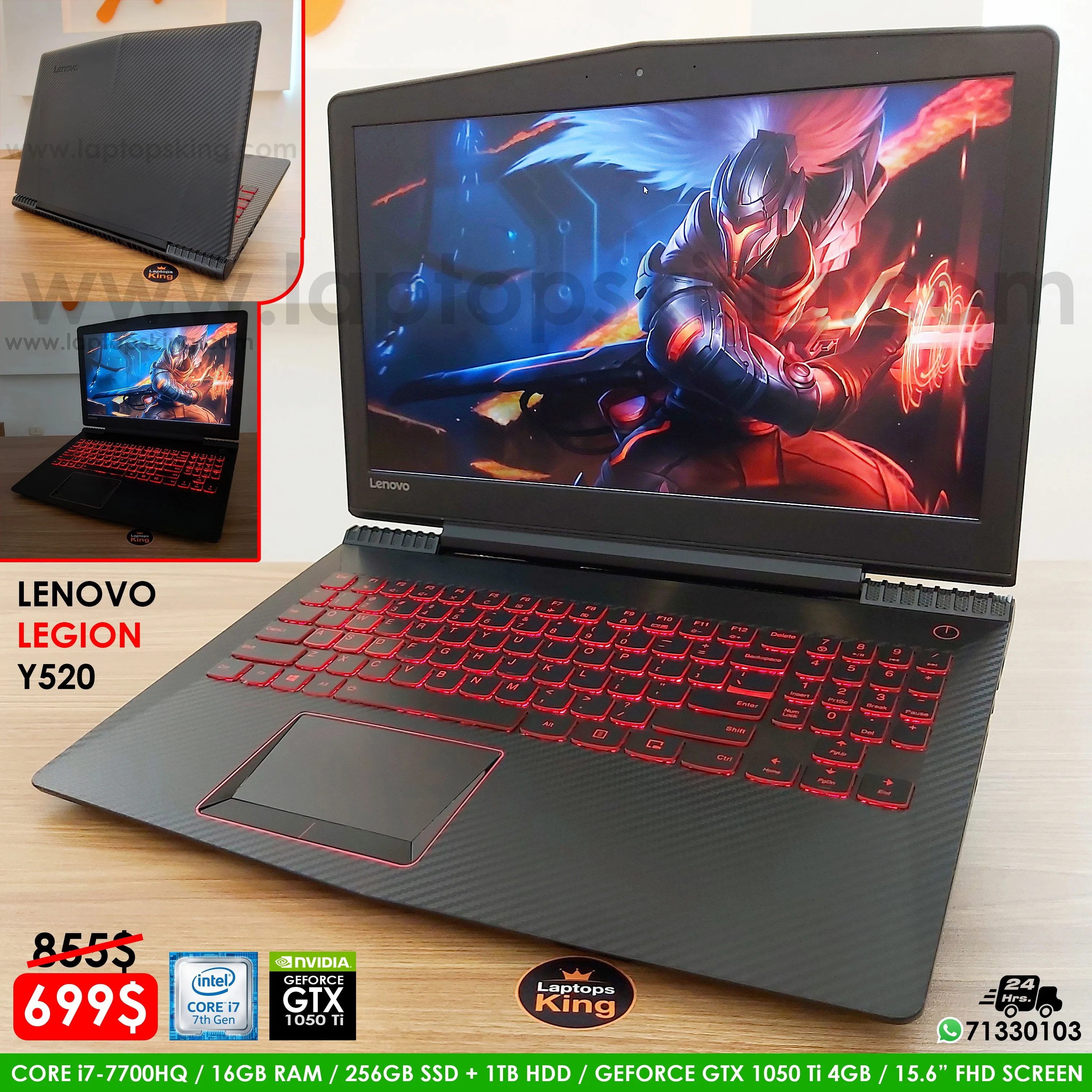 Lenovo Legion Y520 80WK i7-7700HQ GTX 1050 Ti Gaming Laptop (Used Very Clean)