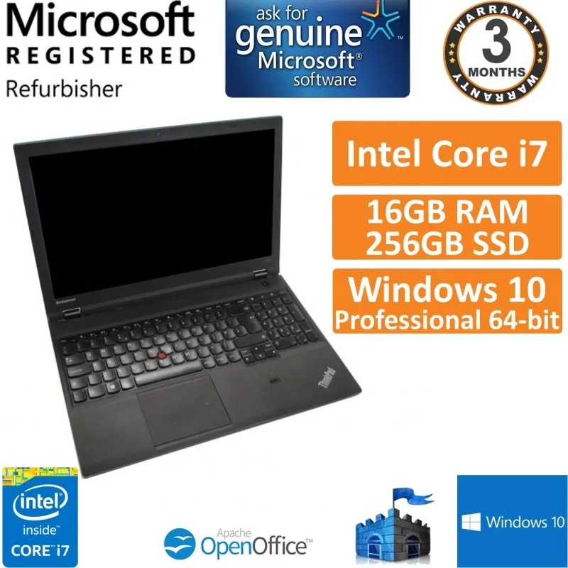 Lenovo ThinkPad T540p Enterprise Business Workstation | 15.6" FHD (1080p), Intel Core i7-4700MQ 4th Gen (Quad Core) @ 2.40GHz upto 3.40GHz | 16GB RAM, 256GB SSD | Full Size Key   NumPad , Webcam, DVDRW | Windows 10 Pro x64, 1 Year Warranty
