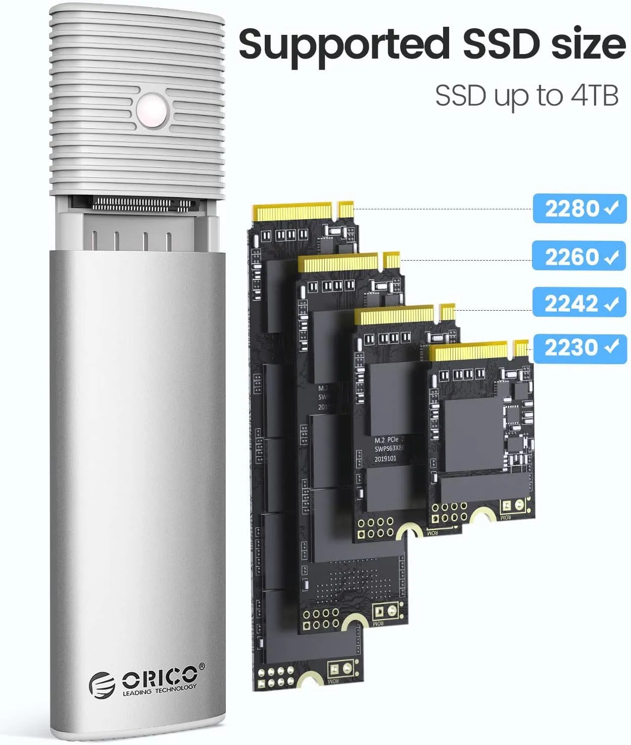M.2 NVMe SATA SSD Enclosure Adapter Tool-Free, USB C 3.2 Gen 2 10Gbps NVME, 5Gbps NGFF SATA PCIe M-Key(B M Key) 2230/2242/2260/2280, Aluminum External M2 Reader Support UASP Trim- PWDM2-WH