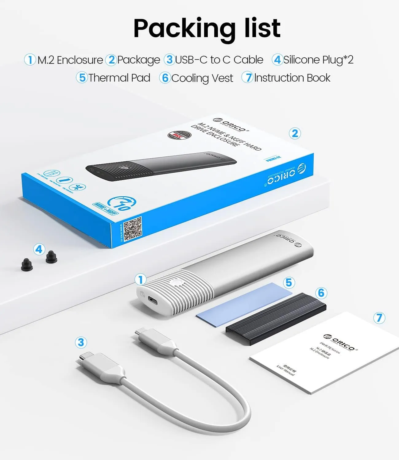 M.2 NVMe SATA SSD Enclosure Adapter Tool-Free, USB C 3.2 Gen 2 10Gbps NVME, 5Gbps NGFF SATA PCIe M-Key(B M Key) 2230/2242/2260/2280, Aluminum External M2 Reader Support UASP Trim- PWDM2-WH