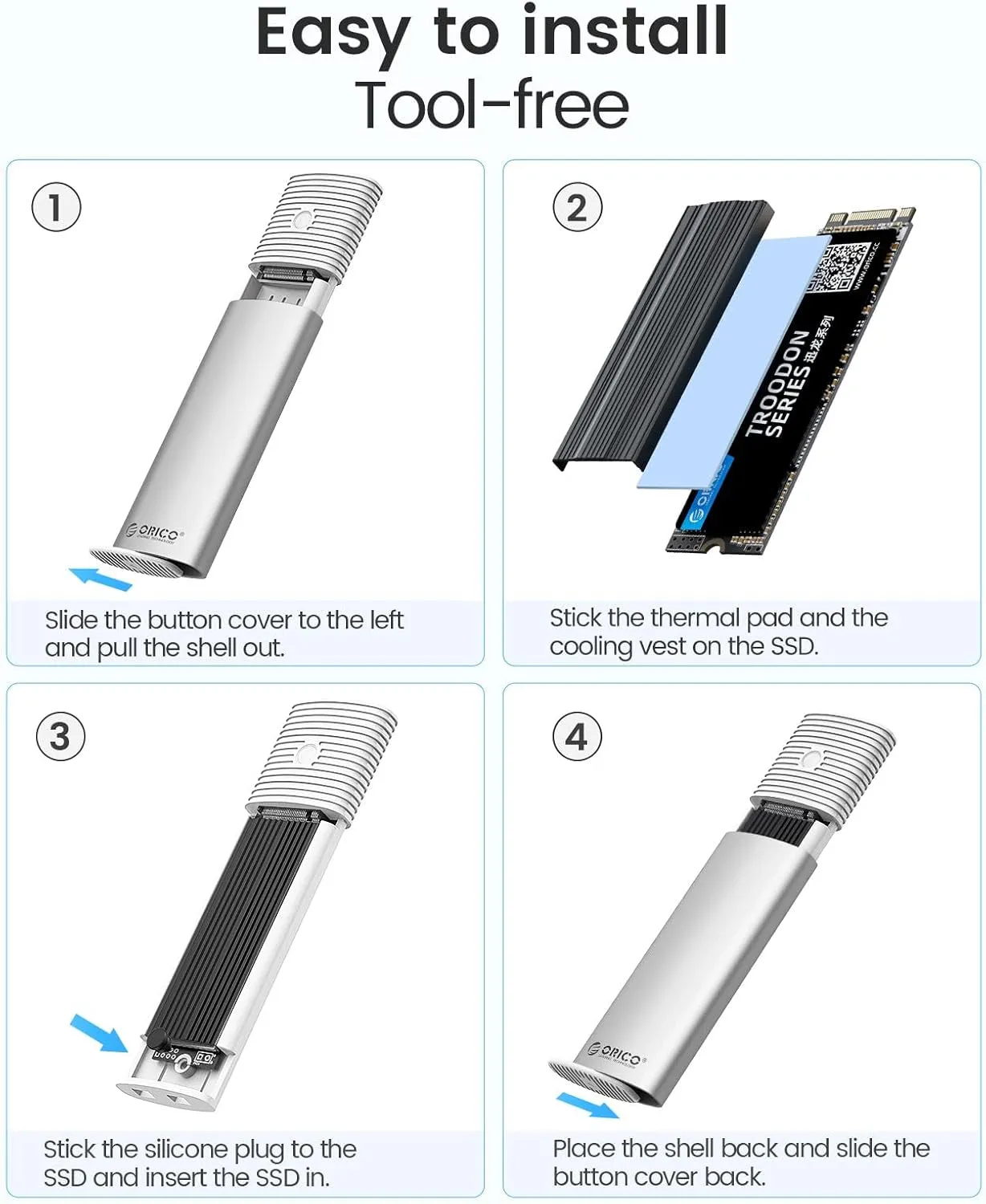 M.2 NVMe SATA SSD Enclosure Adapter Tool-Free, USB C 3.2 Gen 2 10Gbps NVME, 5Gbps NGFF SATA PCIe M-Key(B M Key) 2230/2242/2260/2280, Aluminum External M2 Reader Support UASP Trim- PWDM2-WH