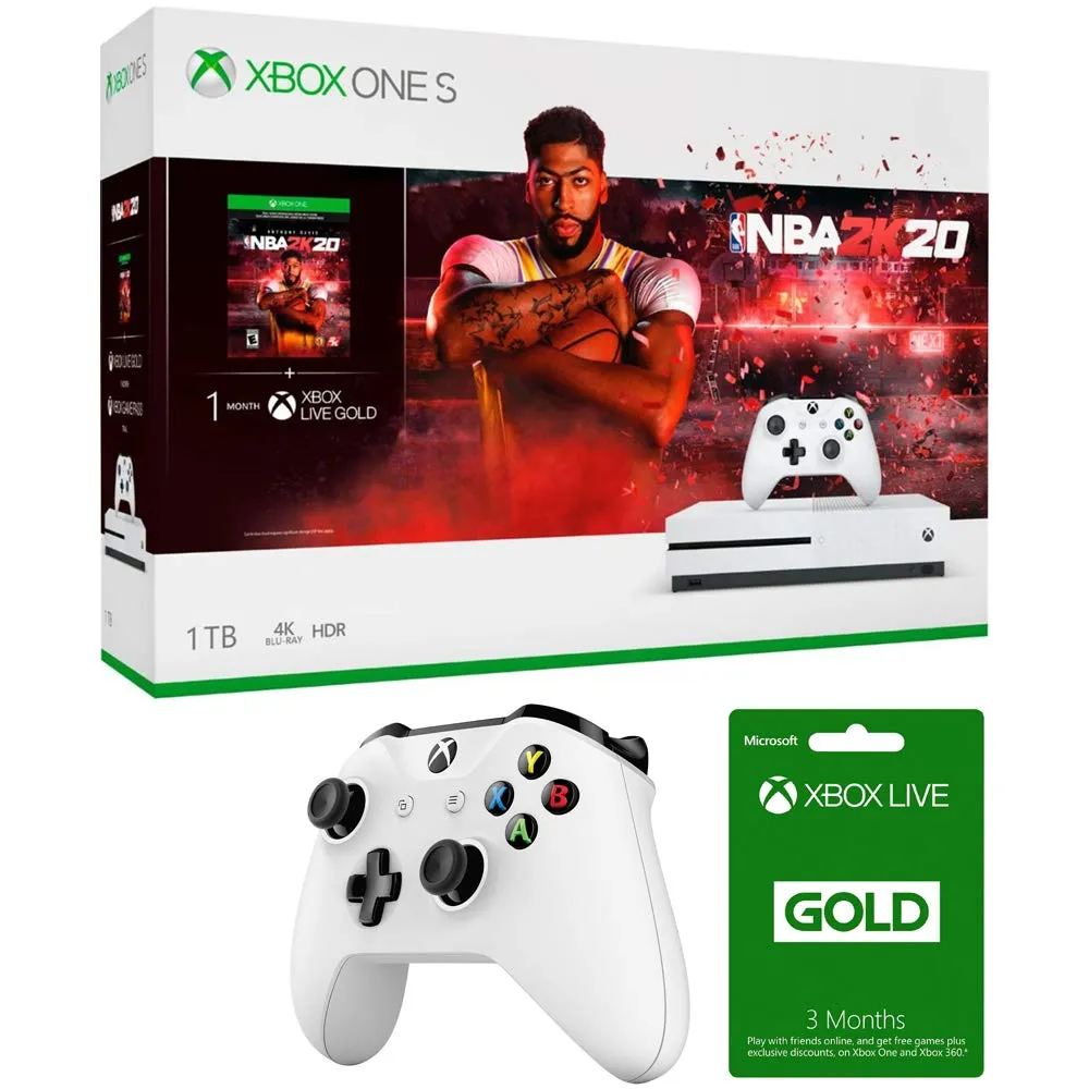 Microsoft Xbox One S NBA 2K20 Bundle, 1TB HDD, 8GB RAM, Wireless Gaming Console - 234-00998