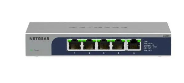Netgear MS105 5-port Multi-Gigabit (2.5G) Ethernet Unmanaged Switch, 5 x 1G/2.5G Ports - MS105-100NAS