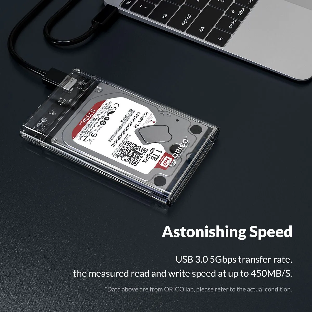ORICO 2.5 inch SATA 3.0 HDD to USB 3.0 Micro B Transparent External Hard Disk Drive Enclosure Case with Aluminum Alloy Internal Plate & Up to 4TB Memory Storage Capacity for Windows Mac OS Linux PC Laptop Computer | 2179U3 | Silver, Blue