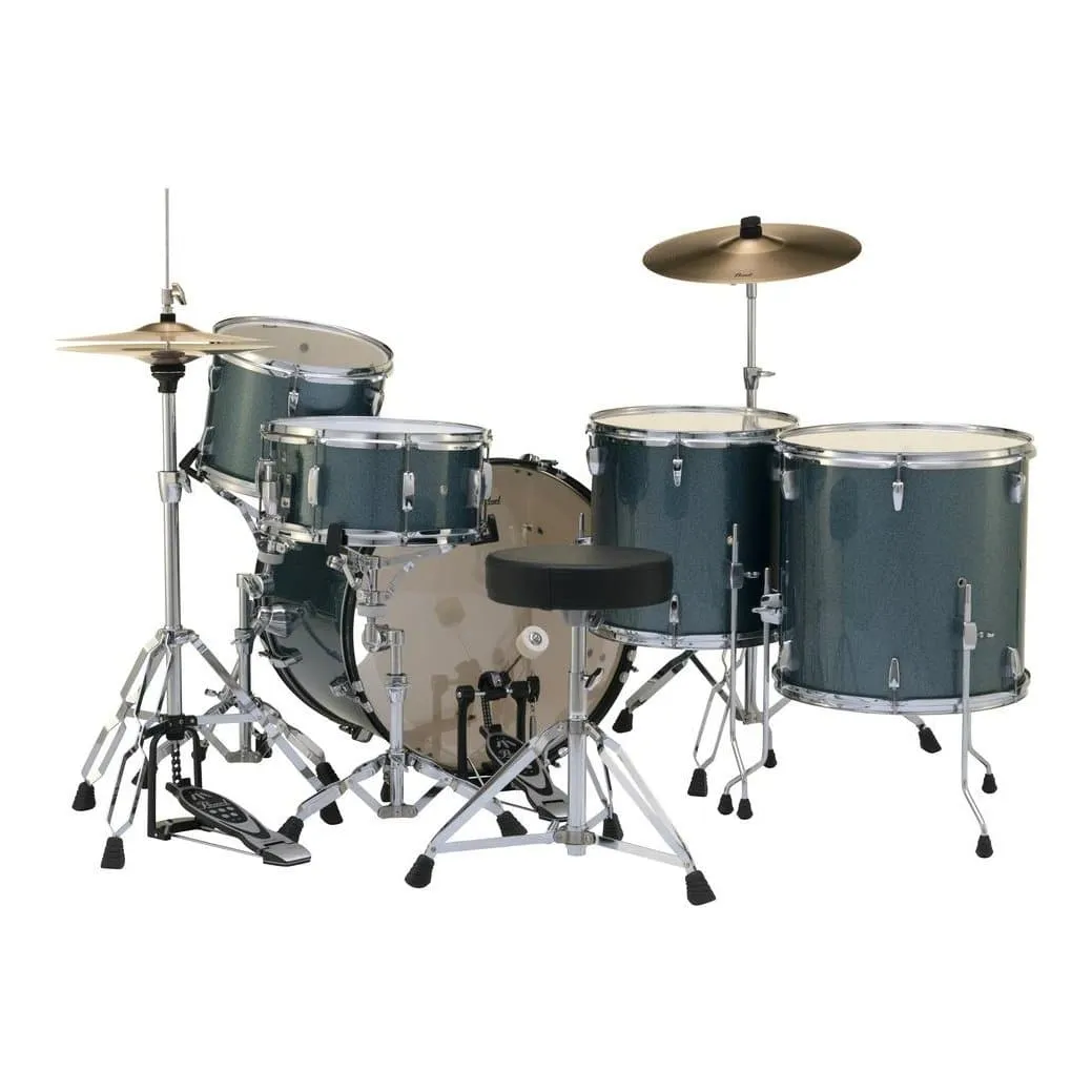 Pearl Roadshow 5-pc Classic Rock Drum Set w/Hardware & Cymbals Aqua Blue Glitter