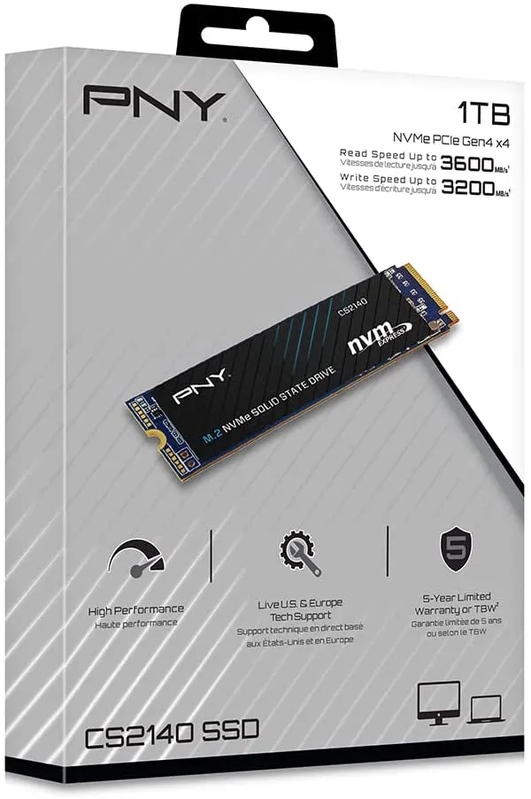 PNY CS2140 1TB M.2 Internal Solid State Drive, NVMe PCIe SSD - M280CS2140-1TB-RB