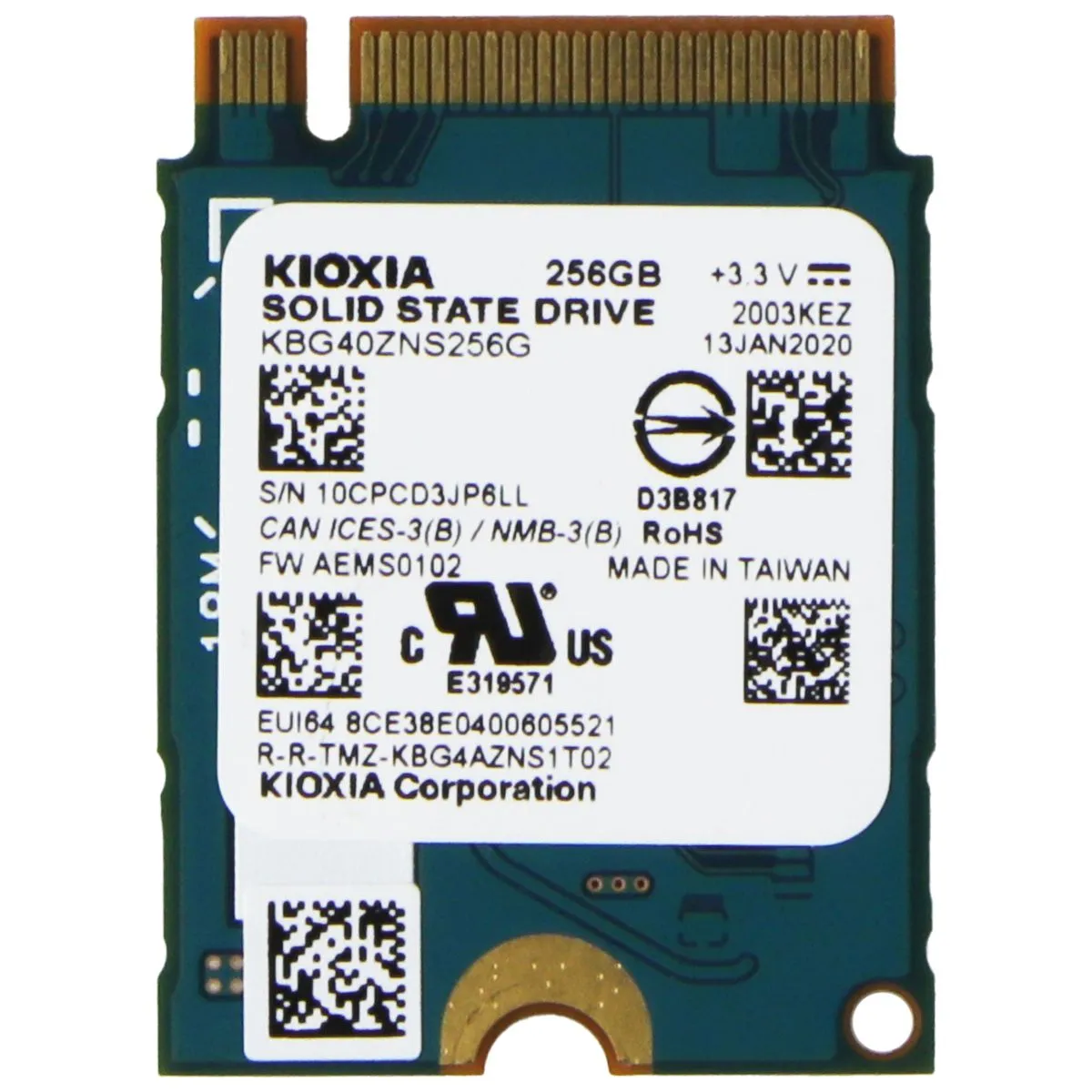 Repair Part - Toshiba(Kioxia) 256GB PCIe NVMe 2230 SSD (KBG40ZNS256G)