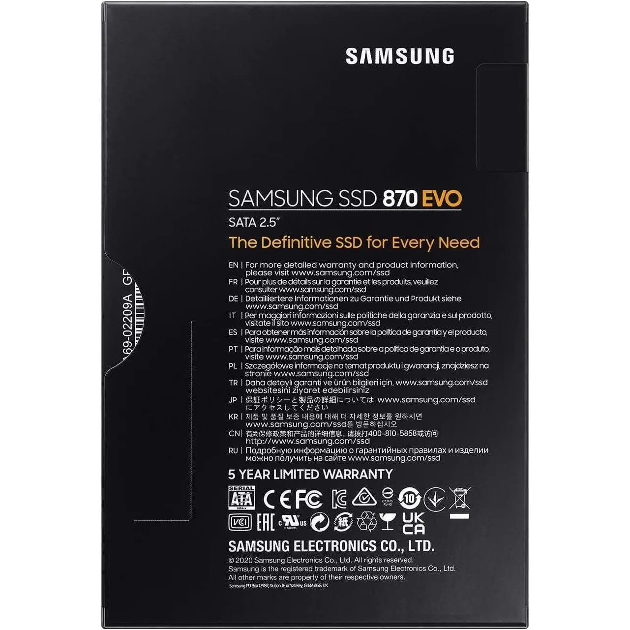 Samsung SSD 870 EVO, 250 GB, Form Factor 2.5 Inch, Intelligent Turbo Write, Magician 6 Software