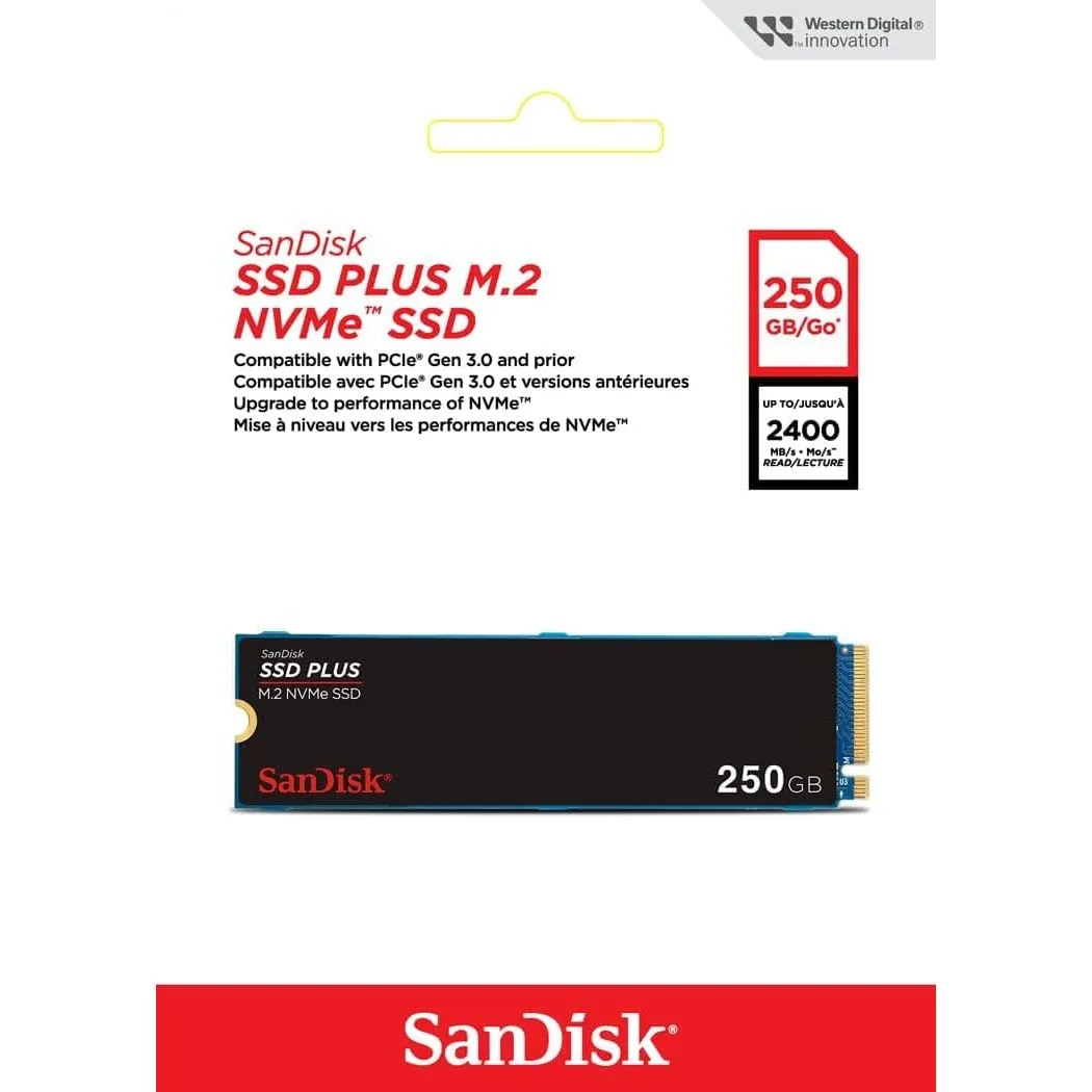 SanDisk SSD Plus 250GB M.2 NVMe SSD, Internal SSD, PCIe Gen 3, M.2 2280, Easy Installation