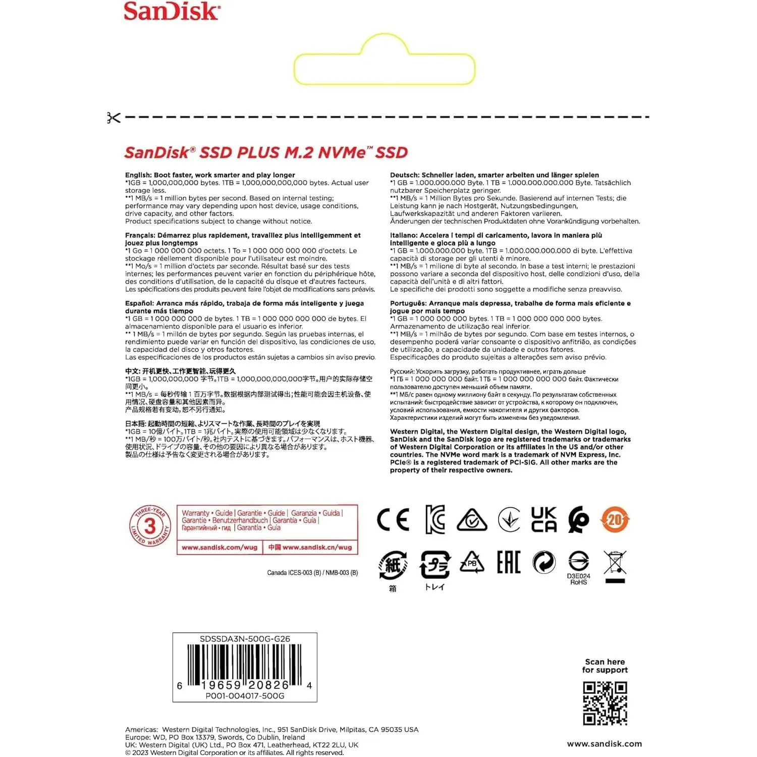 SanDisk SSD Plus 500GB M.2 NVMe SSD, Internal SSD, PCIe Gen 3, M.2 2280, Easy Installation