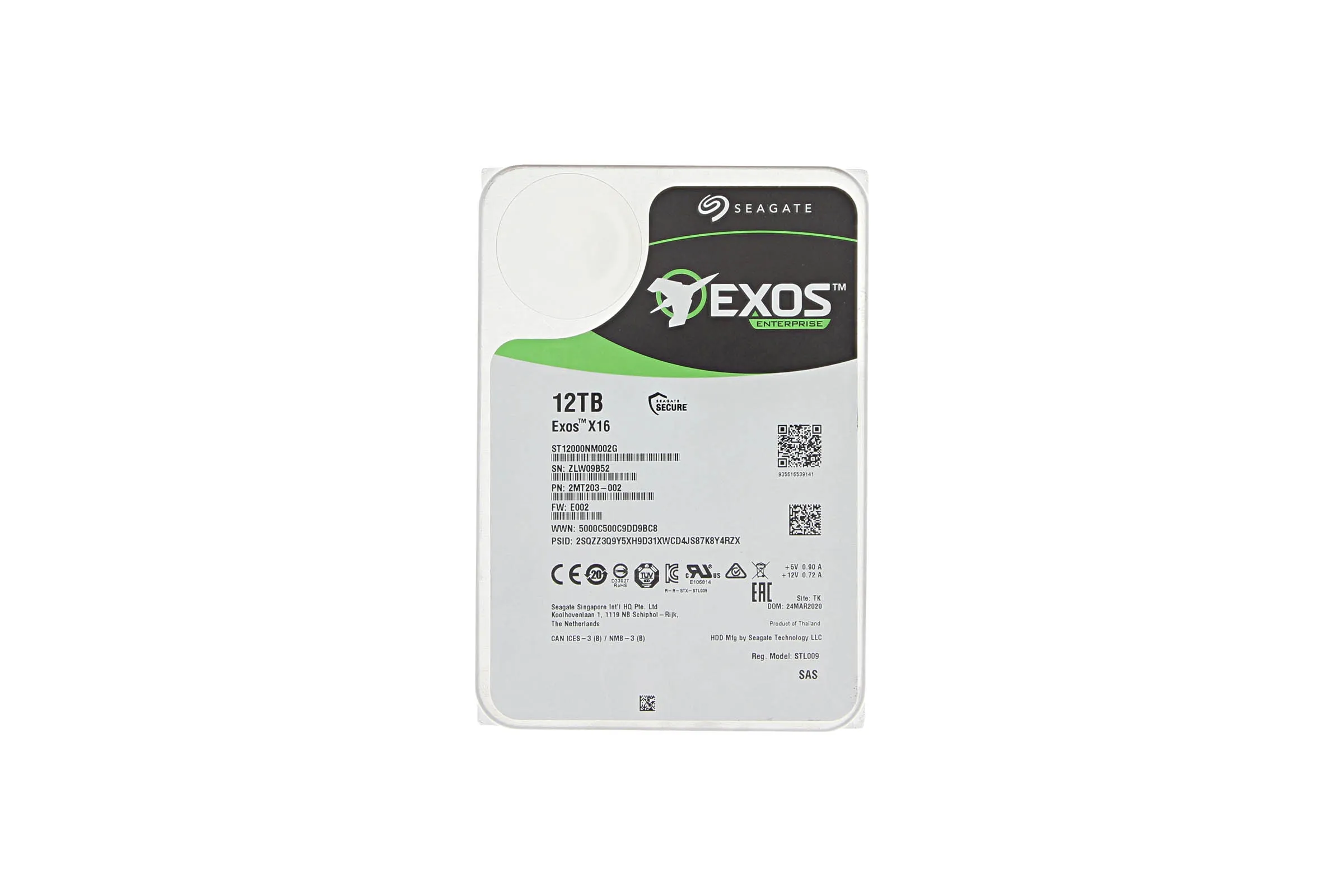 Seagate 12TB Exos X16 ST12000NM002G Enterprise 3.5" SAS 12Gb/s 7200rpm 256MB Cache HDD