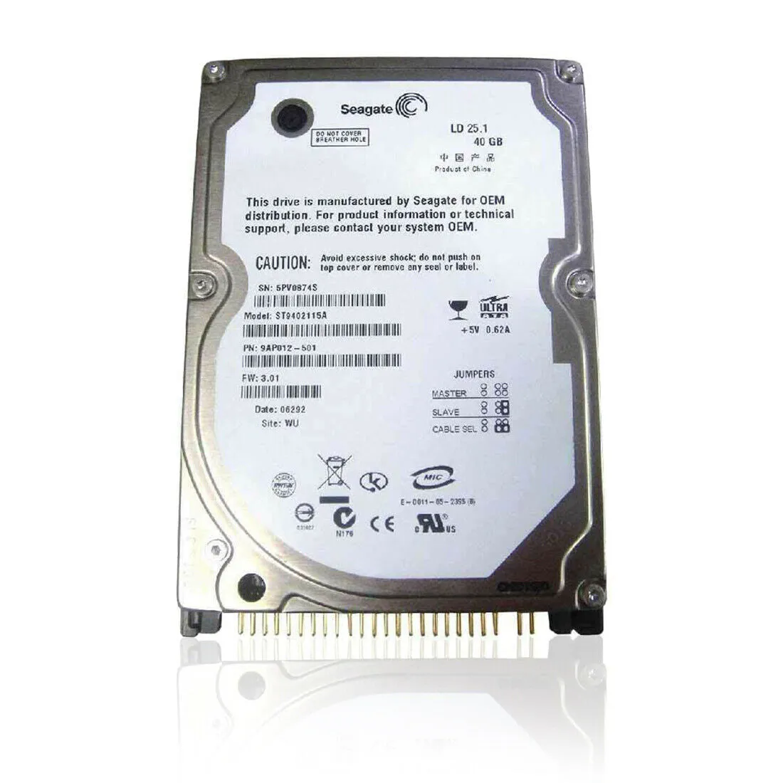 Seagate 2.5" Laptop Internal IDE Hard Drive 40GB 5400rpm 2MB ATA-100, ST9402115A