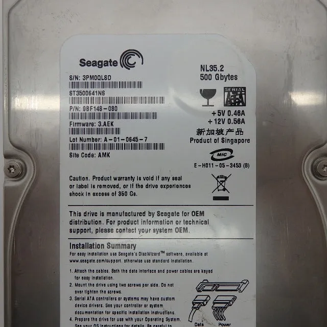 Seagate 500GB 7.2K SATA 3.0GB/s 3.5" Hard Drive ST3500641NS