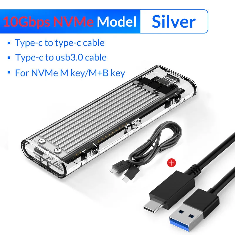 SSD Case NVME SSD M.2 to USB Type C Transparent Hard Drive Enclosure