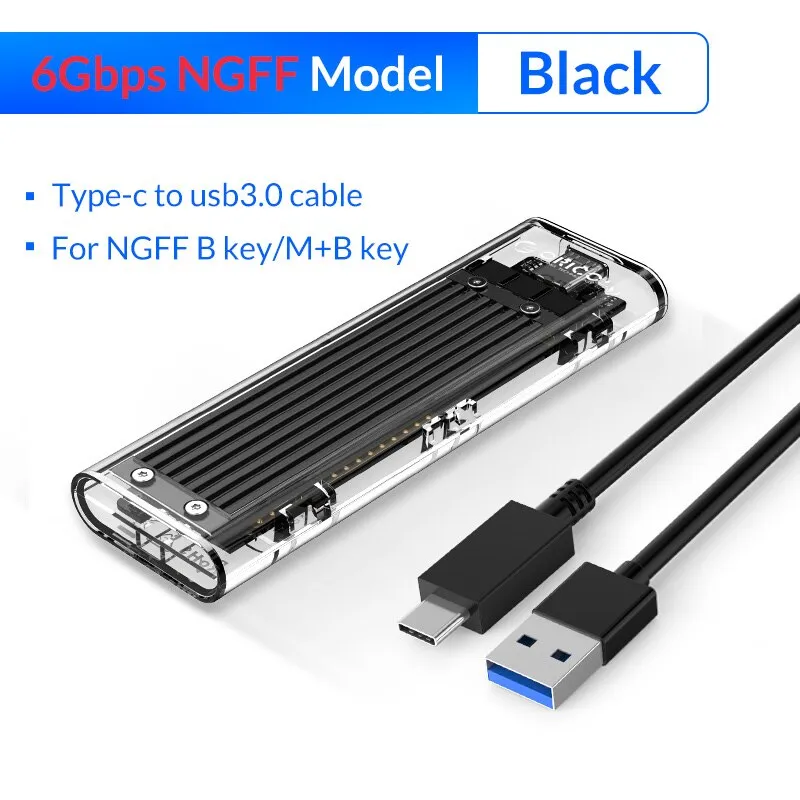 SSD Case NVME SSD M.2 to USB Type C Transparent Hard Drive Enclosure