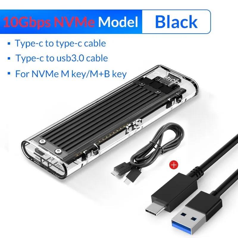 SSD Case NVME SSD M.2 to USB Type C Transparent Hard Drive Enclosure