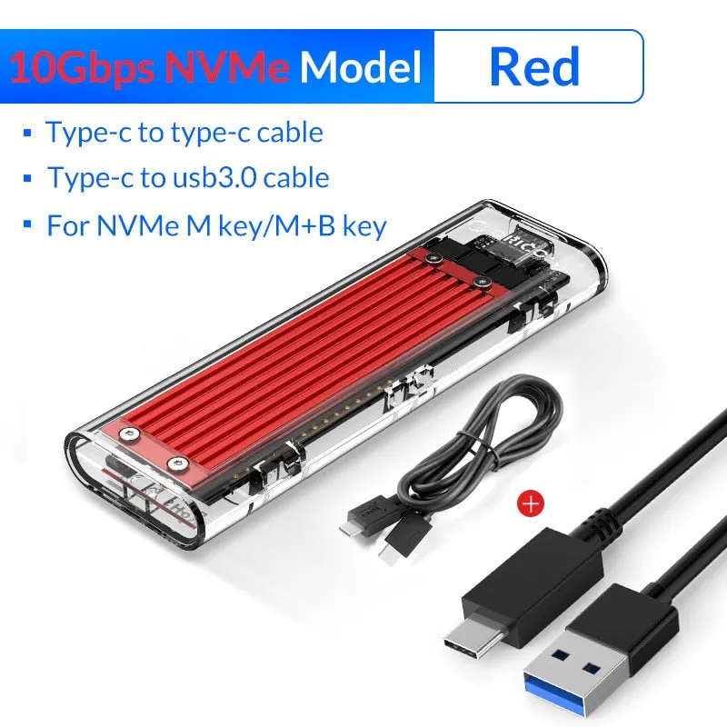 SSD Case NVME SSD M.2 to USB Type C Transparent Hard Drive Enclosure