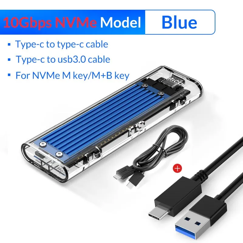 SSD Case NVME SSD M.2 to USB Type C Transparent Hard Drive Enclosure