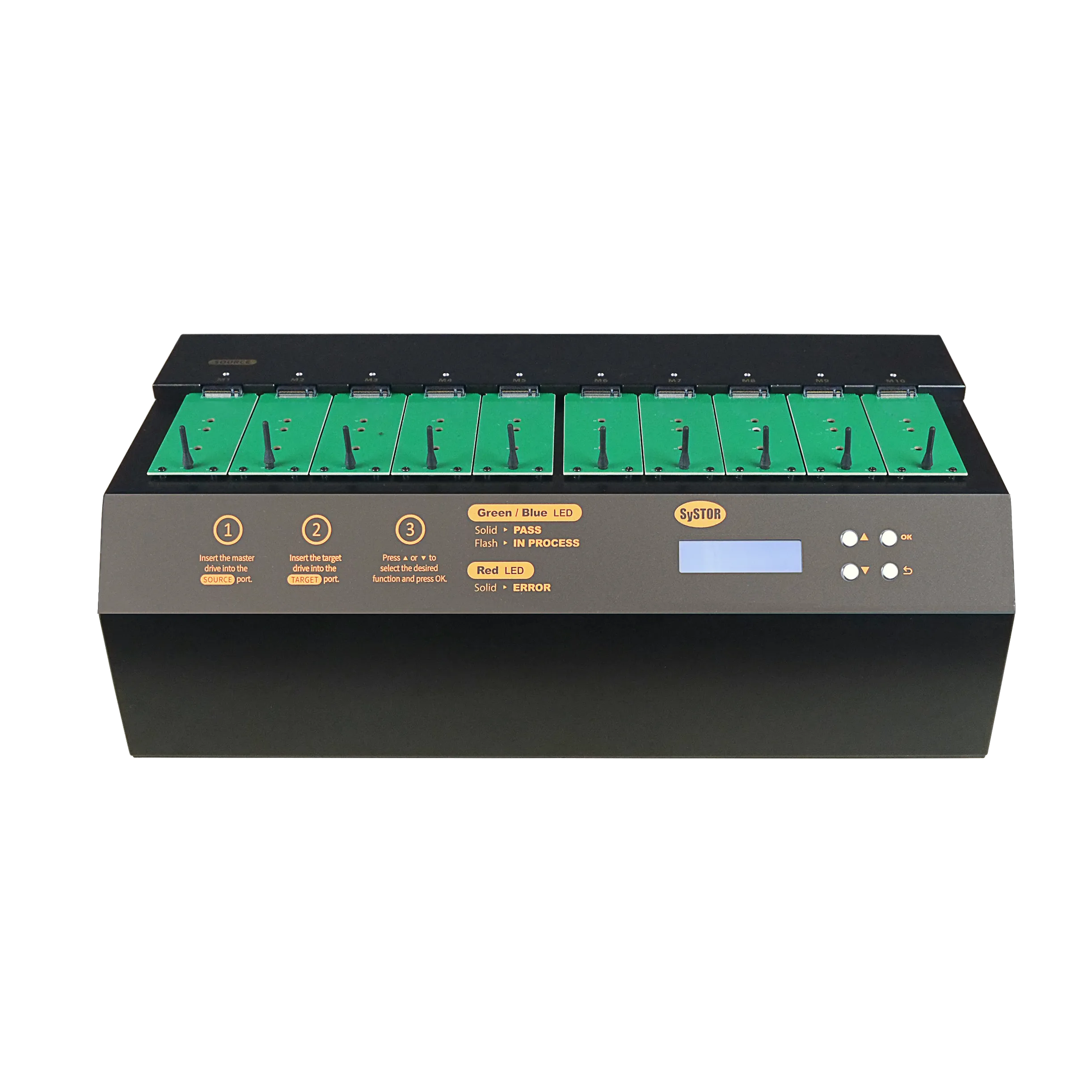 Systor 1 to 9 M.2 SATA/NVMe Duplicator & Sanitizer - up to 36GB/Min - for PCIe M2 Drives (SYSNVME-YL06REG09)