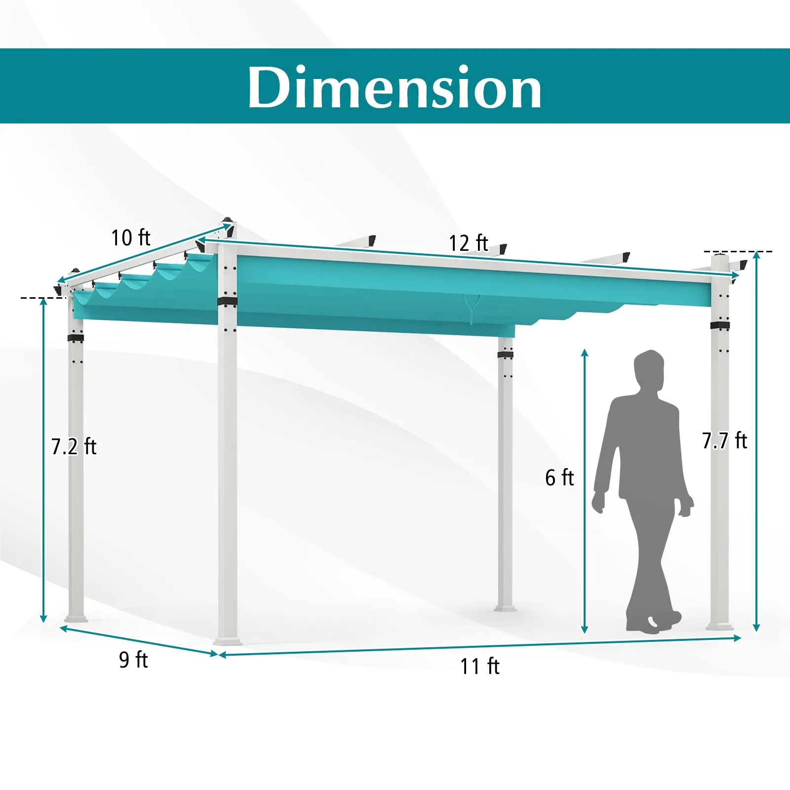 Tangkula 10x12Ft Aluminum Pergola, Patio Pergola with Retractable Sun Shade Canopy, Extra Large Patio Shelter Pavilion