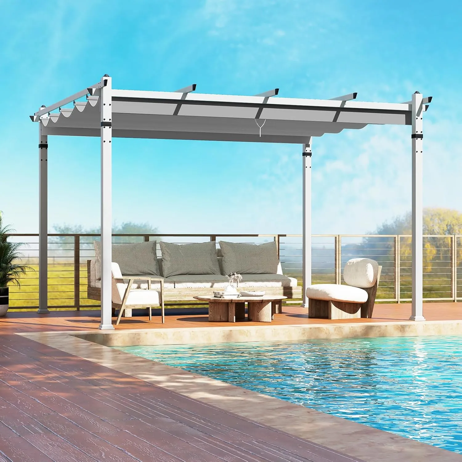 Tangkula 10x12Ft Aluminum Pergola, Patio Pergola with Retractable Sun Shade Canopy, Extra Large Patio Shelter Pavilion