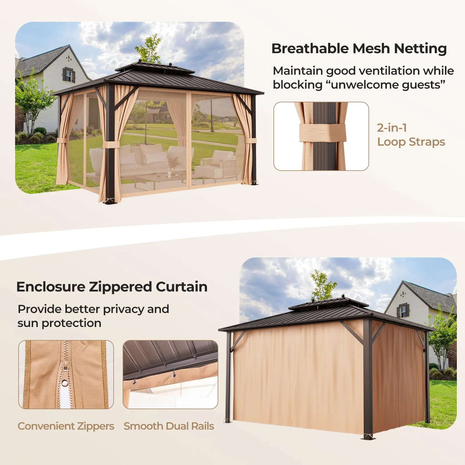 Tangkula Hardtop Gazebo, Patio Gazebo with Galvanized Steel Double Roof & Aluminum Frame