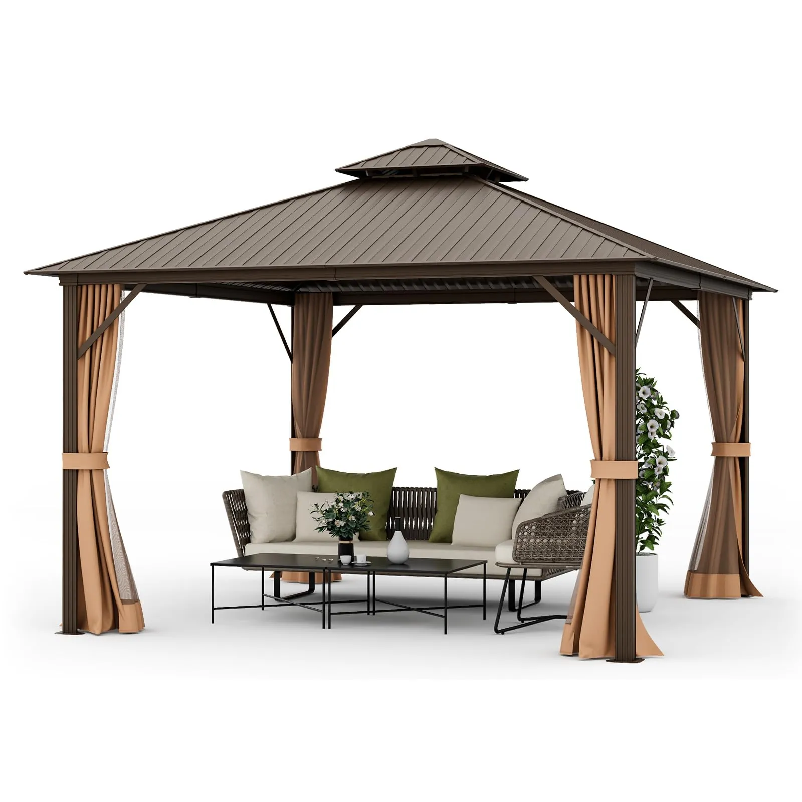 Tangkula Hardtop Gazebo, Patio Gazebo with Galvanized Steel Double Roof & Aluminum Frame