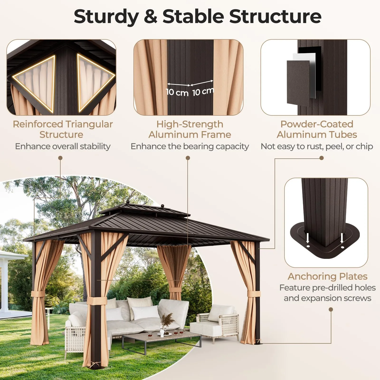 Tangkula Hardtop Gazebo, Patio Gazebo with Galvanized Steel Double Roof & Aluminum Frame