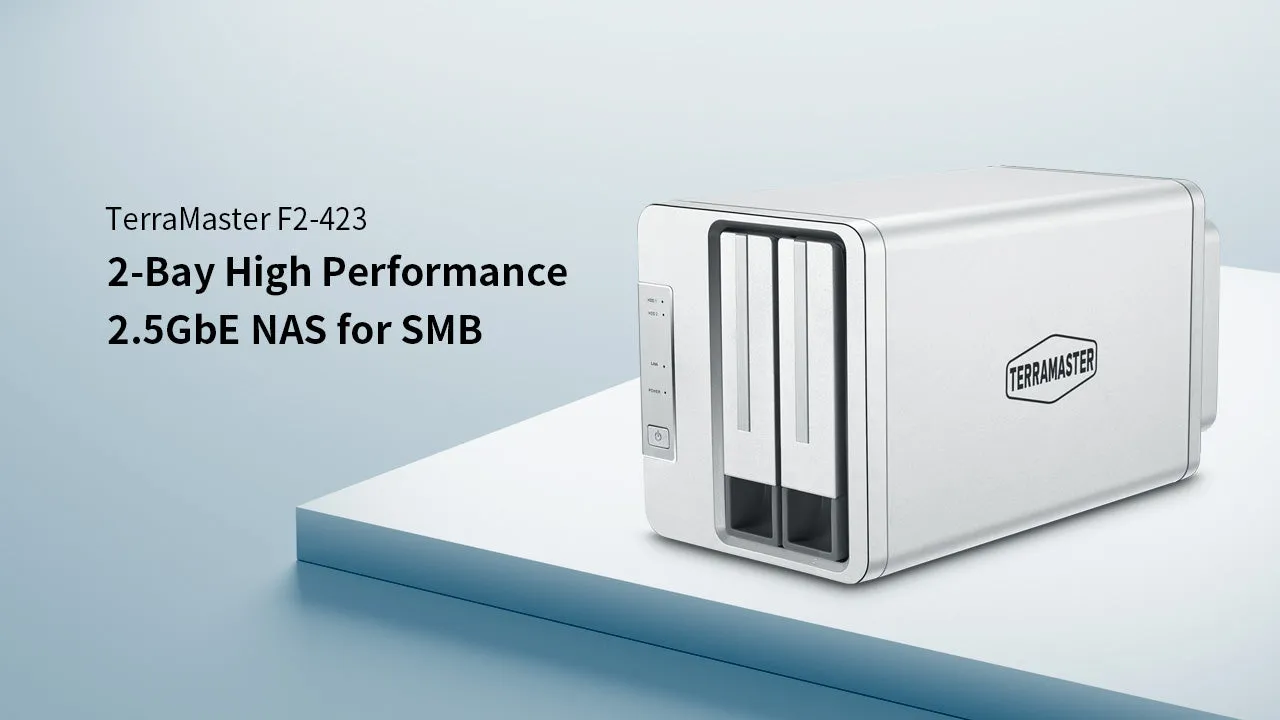 TERRAMASTER F2-423 2-Bay 2.5GbE NAS for SMB with Intel Quad-core CPU, 4GB DDR4, 2.5GbE Port x 2,Network Storage Server (Diskless)