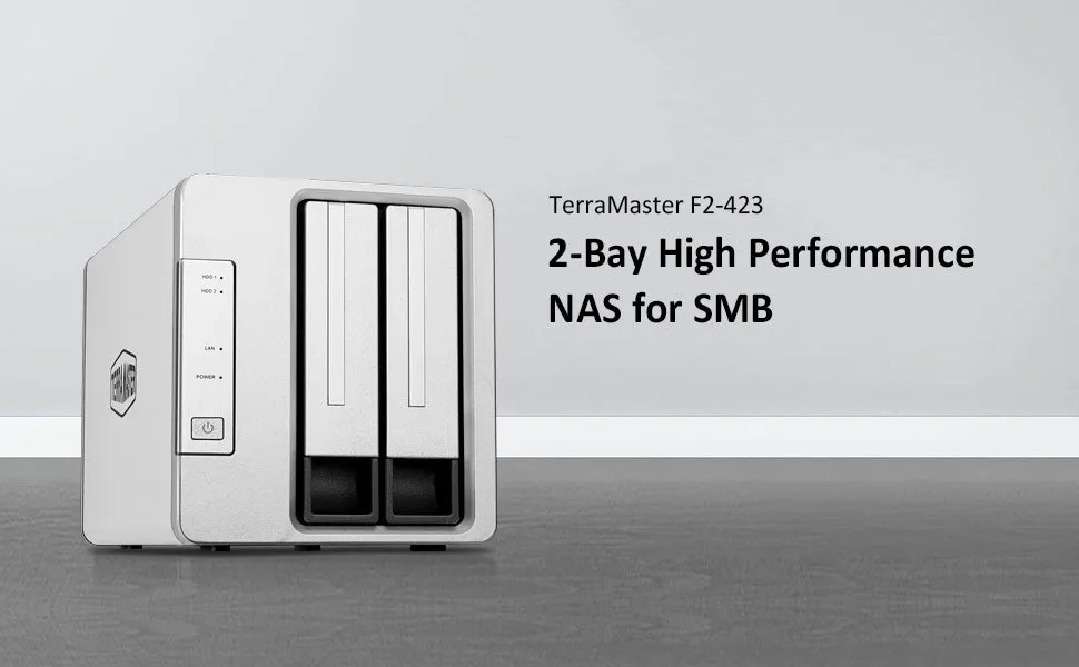 TERRAMASTER F2-423 2-Bay 2.5GbE NAS for SMB with Intel Quad-core CPU, 4GB DDR4, 2.5GbE Port x 2,Network Storage Server (Diskless)