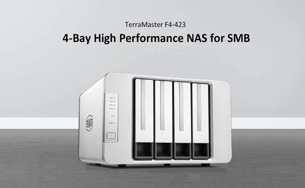 TERRAMASTER F4-423 4-Bay 2.5GbE NAS for SMB with Intel Quad-core CPU, 4GB DDR4, 2.5GbE Port x 2, Network Storage Server (Diskless)