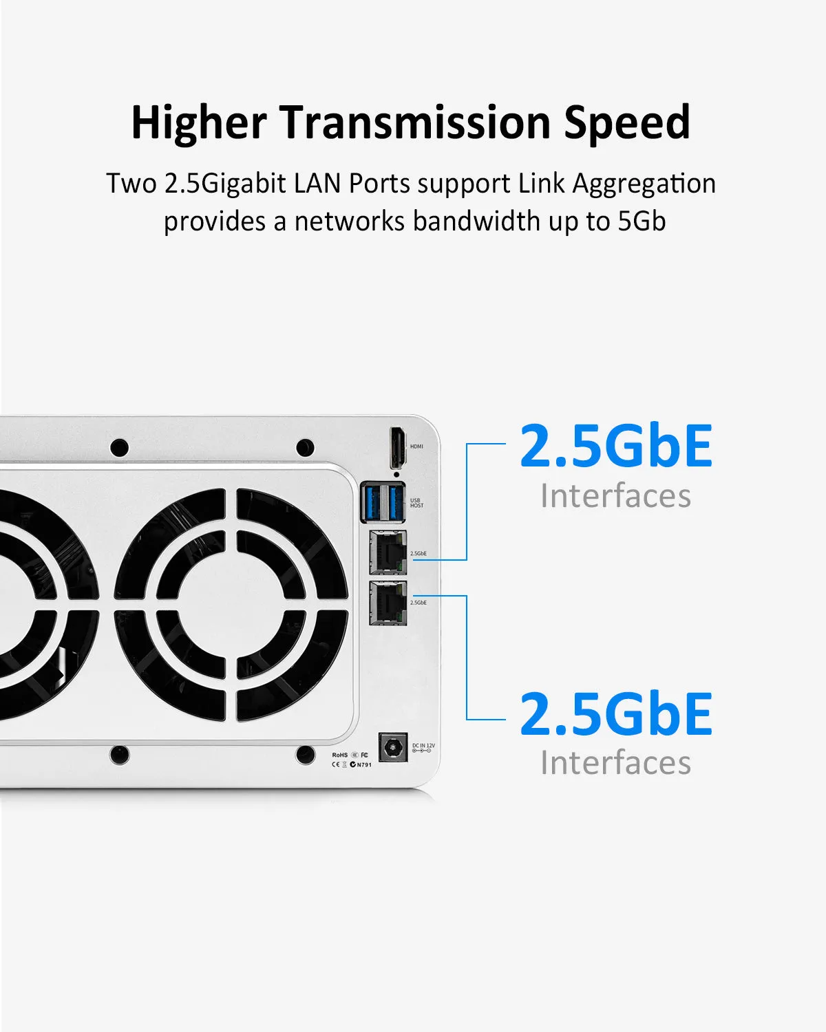 TERRAMASTER F4-423 4-Bay 2.5GbE NAS for SMB with Intel Quad-core CPU, 4GB DDR4, 2.5GbE Port x 2, Network Storage Server (Diskless)