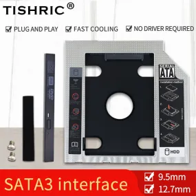 TISHRIC Universal Aluminum 2nd HDD Caddy 9.5 12.7mm SATA 3.0 Hard Disk Drive Box Optibay Enclosure 2.5 SSD For Laptop DVD-ROM
