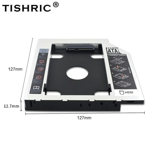 TISHRIC Universal Aluminum 2nd HDD Caddy 9.5 12.7mm SATA 3.0 Hard Disk Drive Box Optibay Enclosure 2.5 SSD For Laptop DVD-ROM