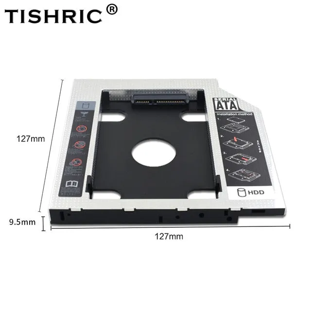 TISHRIC Universal Aluminum 2nd HDD Caddy 9.5 12.7mm SATA 3.0 Hard Disk Drive Box Optibay Enclosure 2.5 SSD For Laptop DVD-ROM