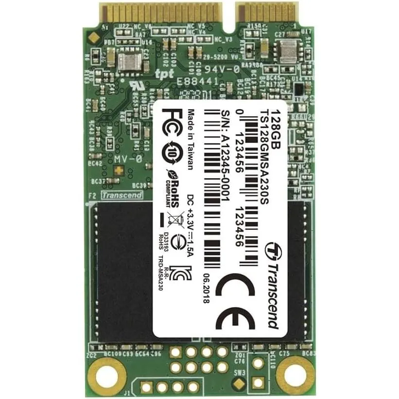 Transcend MSA230S 128 GB SATA III 6 Gb/s mSATA Internal Solid State Drive (SSD) 3D TLC NAND (TS128GMSA230S)