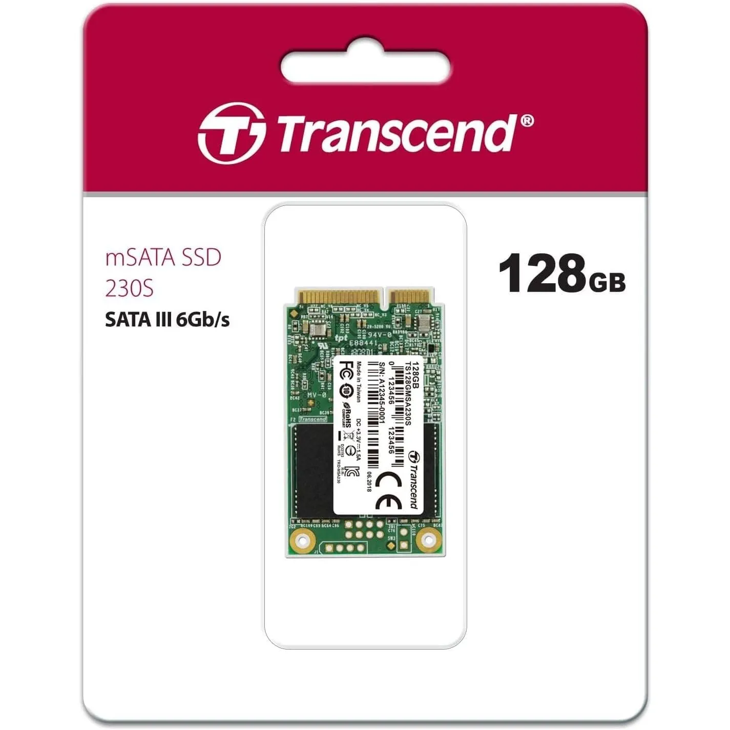 Transcend MSA230S 128 GB SATA III 6 Gb/s mSATA Internal Solid State Drive (SSD) 3D TLC NAND (TS128GMSA230S)