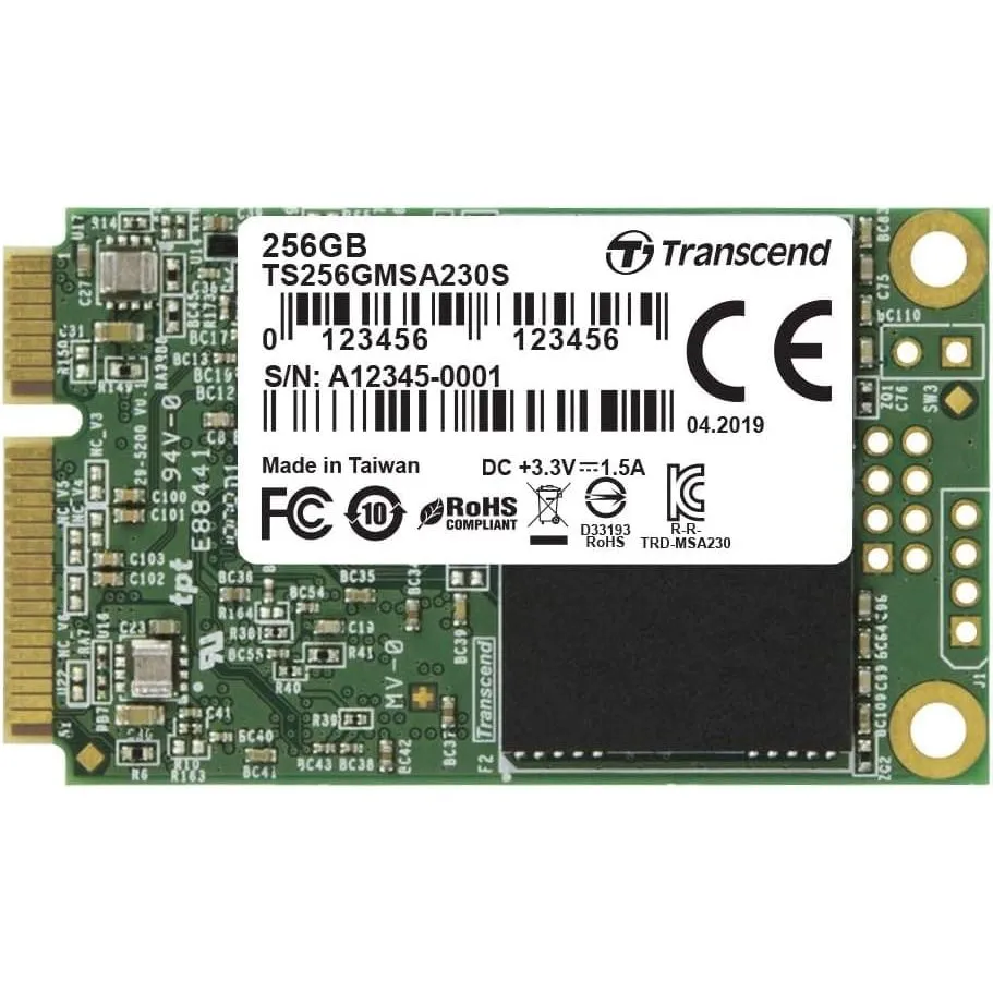 Transcend MSA230S 256 GB SATA III 6 Gb/s mSATA Internal Solid State Drive (SSD) 3D TLC NAND (TS256GMSA230S)