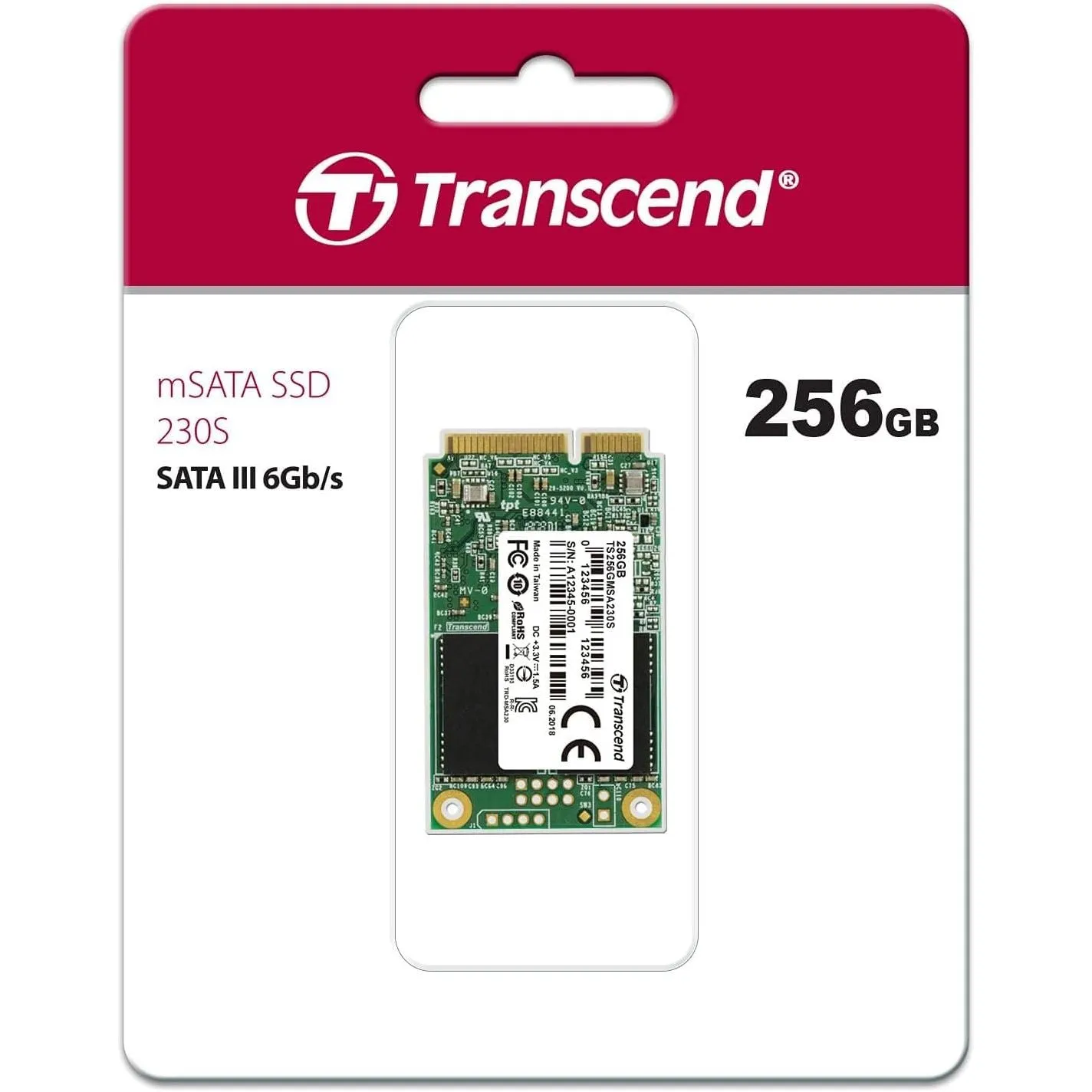Transcend MSA230S 256 GB SATA III 6 Gb/s mSATA Internal Solid State Drive (SSD) 3D TLC NAND (TS256GMSA230S)