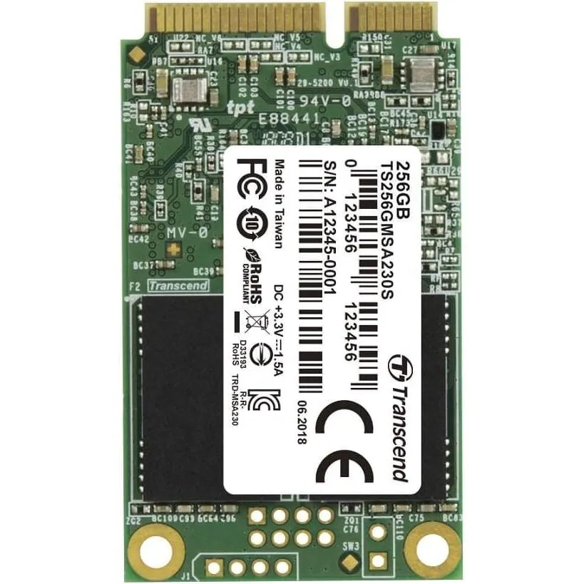 Transcend MSA230S 256 GB SATA III 6 Gb/s mSATA Internal Solid State Drive (SSD) 3D TLC NAND (TS256GMSA230S)